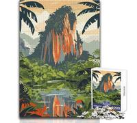 Puzzle per adolescenti da 1000 pezzi, paesaggio tropicale della giungla con montagne, bellissimo gioco di design, un'opera d'arte, giocattoli antistress, dimensioni 38x26cm
