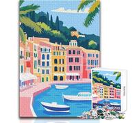 Puzzle per adolescenti da 1000 pezzi, pastello, Europa, porto, città, arte minimalista, analisi pratica del gioco e logica, regalo per compleanni, dimensioni 38x26cm