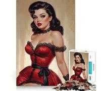Puzzle per adolescenti da 1000 pezzi,pin-up mora in abito rosso,gioco a incastro,gioco cognitivo,giocattolo divertente e facile da usare,regalo di Natale (50x75cm)