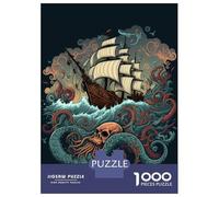 Puzzle Per Adolescenti Da 1000 Pezzi Pirate Ship Octopus Puzzle Per Adulti Giochi Rilassanti Decorazione Perfetta Gioco Stimolante Regali 52x38cm/1000pcs