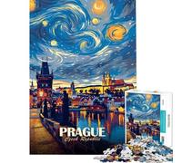 Puzzle per adolescenti da 1000 pezzi Praga Repubblica Ceca Notte stellata gioco rompicapo per adulti regalo per donne attività divertenti da fare a casa (dimensioni 50x75cm)