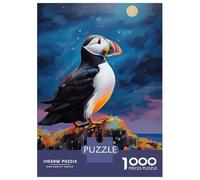 Puzzle Per Adolescenti Da 1000 Pezzi Puffin in The Moonlight Puzzle Per Adulti Gioco Pratico Assemblaggio Del Modello Sfida Educativa 52x38cm/1000pcs
