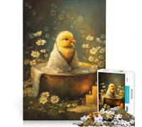 Puzzle per adolescenti da 1000 pezzi: Pulcino nella vasca da bagno con margherite, gioco impossibile, rilassante e stimolante per la mente, regalo per donne 38x26cm