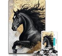 Puzzle per adolescenti da 1000 pezzi, puzzle per adulti con cavallo nero e dorato, antistress, per trascorrere il tempo libero e interagire con i genitori (dimensioni 75x50cm)