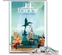 Puzzle per adolescenti da 1000 pezzi, puzzle sulla storia dei viaggi e della città di Londra, apprendimento educativo, ideale come regalo per tutta la famiglia, 38x26cm