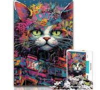 Puzzle per adolescenti da 1000 pezzi, puzzle Techno Cat per adolescenti, giochi educativi, decorazioni da parete, regali unici per compleanno e Natale (dimensioni 38x26cm)