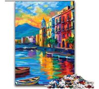 Puzzle per adolescenti da 1000 pezzi raffigurante il lungomare di Napoli, sfida difficile contro lo stress, ogni pezzo è unico, gioco divertente e stimolante per tutta la famiglia, 38x52cm