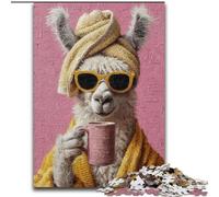 Puzzle per adolescenti da 1000 pezzi raffigurante un alpaca che beve caffè, ideale come regalo educativo per tutta la famiglia dimensioni 50x75cm
