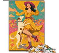 Puzzle per adolescenti da 1000 pezzi raffigurante un cane da cowgirl tra i fiori di campo, giocattoli educativi ideali come regalo per tutta la famiglia dai 14 anni in su (dimensioni 26x38cm)