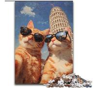Puzzle per adolescenti da 1000 pezzi raffigurante un gatto arancione che si scatta un selfie, ideale come regalo educativo per tutta la famiglia dimensioni 26x38cm