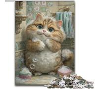 Puzzle per adolescenti da 1000 pezzi raffigurante un gatto che fa il bagno, giocattolo educativo e decompressivo, ideale come regalo per tutta la famiglia dimensioni 26x38cm