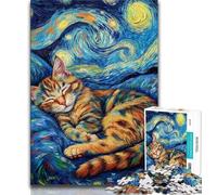 Puzzle per adolescenti da 1000 pezzi raffigurante un gatto nero che dorme nel cielo notturno, giocattolo educativo antistress, ideale come regalo per tutta la famiglia (38x26cm)