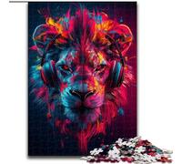 Puzzle per adolescenti da 1000 pezzi raffigurante un leone con le cuffie, per un gioco educativo che migliora la memoria per bambini dai 14 anni (dimensioni 26x38cm)
