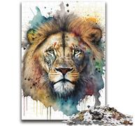 Puzzle per adolescenti da 1000 pezzi raffigurante un leone in acquerello, impegnativo da completare ma divertente e umoristico gioco educativo per il compleanno, 50x75cm