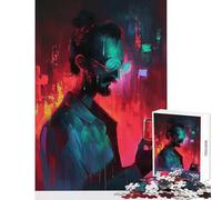 Puzzle per adolescenti da 1000 pezzi raffigurante un uomo con una bevanda nella città al neon decorazione per la casa giocattoli regalo di compleanno gioco educativo migliora l'amore tra coppie38x26cm
