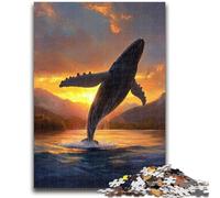 Puzzle per adolescenti da 1000 pezzi raffigurante una balena che salta, ideale come regalo educativo per tutta la famiglia (75x50cm)