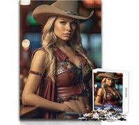 Puzzle per adolescenti da 1000 pezzi, raffigurante una ragazza cowboy in un bar, ideale per trascorrere ore di relax in tutta tranquillità, taglio netto, giocattolo durevole, dimensioni 50x75cm