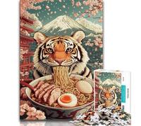 Puzzle per adolescenti da 1000 pezzi raffigurante una tigre che mangia ramen, giocattolo educativo antistress, ideale come regalo per tutta la famiglia (75x50cm)