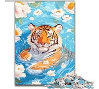 Puzzle per adolescenti da 1000 pezzi raffigurante una tigre nella vasca da bagno,giocattoli per l'intrattenimento in famiglia,ideali come regali per tutta la famiglia dai 14 anni in su 26x38cm