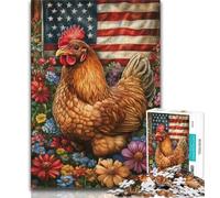 Puzzle per adolescenti da 1000 pezzi raffiguranti la bandiera americana e il gallo, puzzle educativi ideali come regalo per tutta la famiglia (dimensioni 38x26cm)