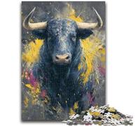 Puzzle per adolescenti da 1000 pezzi raffiguranti un toro dipinto a olio, un gioco stimolante, giocattoli, offerte come regali per tutta la famiglia, dai 14 anni in su, 26x38cm