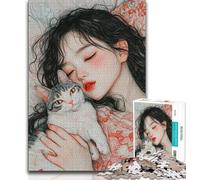 Puzzle per adolescenti da 1000 pezzi, ragazza addormentata e gatto, sfida difficile antistress, ogni pezzo è unico, gioco divertente e stimolante per tutta la famiglia (38x26cm)