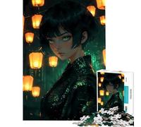 Puzzle per adolescenti da 1000 pezzi ragazza anime in kimono | Fanciulla della lanterna incantata giocattolo educativo gioco pratico antistress ottimo regalo per gli amanti dei giochi (38x52cm)