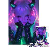 Puzzle per adolescenti da 1000 pezzi ragazza diavolo con le corna al neon sfida educativa regalo per donne gioco educativo per ragazzi dai 14 anni in su (50x75cm)