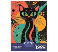 Puzzle Per Adolescenti Da 1000 Pezzi Retro Cat Art Print Vibrant Black Cat Bold Abstract Pop Art Print Puzzle Per Adulti Giochi Rilassanti Sfida Difficile Interazione Genitore-figlio 70x50cm/1000pcs