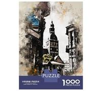 Puzzle Per Adolescenti Da 1000 Pezzi Riga Latvia Watercolor Puzzle Per Adolescenti Giochi Rilassanti Regali Per Donne Regali Per Amici E Familiari 70x50cm/1000pcs
