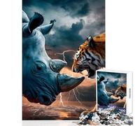 Puzzle per adolescenti da 1000 pezzi rinoceronte contro tigre animali arte decorazione per la casa giocattoli regali di Babbo Natale segreto giochi per famiglie aiuta il cervello ad allenarsi 50x75cm