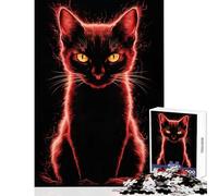 Puzzle per adolescenti da 1000 pezzi ritratto di gatto rosso luminoso su sfondo nero giocattoli per la casa regali di Babbo Natale segreto giochi per famiglie aiuta il cervello ad allenarsi 38x52cm