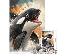 Puzzle per adolescenti da 1000 pezzi ritratto di orca e balena ad acquerello giocattolo educativo ottimi regali e giocattoli gioco per famiglie sfida educativa dimensioni 38x26cm