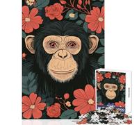 Puzzle per adolescenti da 1000 pezzi ritratto di scimpanzé con sfondo floreale giocattoli antistress regali di compleanno gioco rompicapo attività divertenti da fare a casa dimensioni 50x75cm