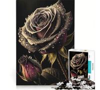 Puzzle per adolescenti da 1000 pezzi Rosa nera con gocce di rugiada, gioco impossibile, rilassante e stimolante per la mente, regalo per donne 38x52cm
