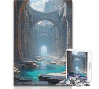Puzzle per adolescenti da 1000 pezzi, Rovine antiche con corso d'acqua turchese, rompicapo, giochi per famiglie, attività per la famiglia, idee regalo, dimensioni 38x52cm
