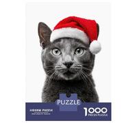 Puzzle Per Adolescenti Da 1000 Pezzi Russian Blue Cat with Santa Hat Puzzle Per Adolescenti Gioco Per Famiglie Sfida Difficile Regali Unici Per Compleanno E Natale 52x38cm/1000pcs