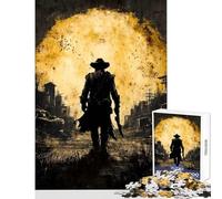 Puzzle per adolescenti da 1000 pezzi sagoma di un cowboy in una città decorazioni per la casa giocattoli regali di Babbo Natale segreto giochi per famiglie aiuta il cervello ad allenarsi 38x52cm