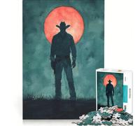 Puzzle per adolescenti da 1000 pezzi sagoma di un cowboy sotto la luna rossa gioco rompicapo attività divertenti da fare a casa regalo per donne 38x52cm
