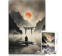 Puzzle per adolescenti da 1000 pezzi Samurai al Torii Gate con sole nascente Giocattolo Gioco intellettuale Difficile Decorazione da parete Dimensioni 50x75cm
