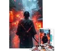 Puzzle per adolescenti da 1000 pezzi: Samurai in una strada giapponese sotto la pioggia Difficile e stimolante donne Giochi divertenti per ragazzi dai 14 anni in su (50x75cm)