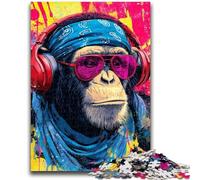 Puzzle per adolescenti da 1000 pezzi, scimmia con cuffie Gioco educativo divertente e umoristico per compleanni, difficile da completare, 26x38cm