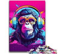 Puzzle per adolescenti da 1000 pezzi, scimmia DJ, musica, difficile da completare ma divertente e umoristico gioco educativo per compleanni 26x38cm