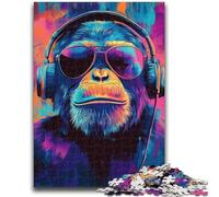 Puzzle per adolescenti da 1000 pezzi, scimpanzé con le cuffie, aiuta il cervello a esercitare i giocattoli avvincenti per coltivare la pazienza e migliorare la memoria, 50x75cm