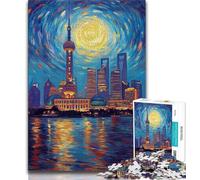 Puzzle per adolescenti da 1000 pezzi Shanghai sotto il cielo notturno, giocattolo educativo antistress ideale come regalo per tutta la famiglia (38x26cm)