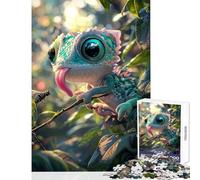 Puzzle per adolescenti da 1000 pezzi simpatico camaleonte con grandi occhi giocattolo educativo regalo per compleanni giochi divertenti con poster abbinato e foglio di quiz dimensioni 38x52cm