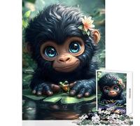 Puzzle per adolescenti da 1000 pezzi simpatico personaggio di una scimmia con rana su una ninfea decorazione da parete regali di Babbo Natale segreto giochi divertenti attività divertenti da fare