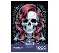Puzzle Per Adolescenti Da 1000 Pezzi Skull with Pink Hair And Flowers Puzzle Per Adulti Gioco Pratico Migliora La Memoria Ottimo Regalo Per I Giocatori 38x26cm/1000pcs