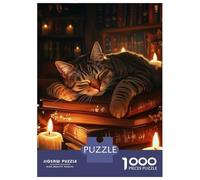 Puzzle Per Adolescenti Da 1000 Pezzi Sleeping Cat on Books Puzzle Per Adulti Giochi Divertenti Un'opera D'arte Interazione Genitore-figlio 52x38cm/1000pcs