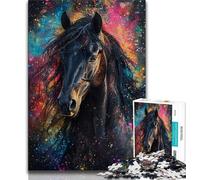 Puzzle per adolescenti da 1000 pezzi, splendido cavallo nero, gioco stimolante e gioco per famiglie con pezzi completamente interconnessi di forma casuale (38x26cm)